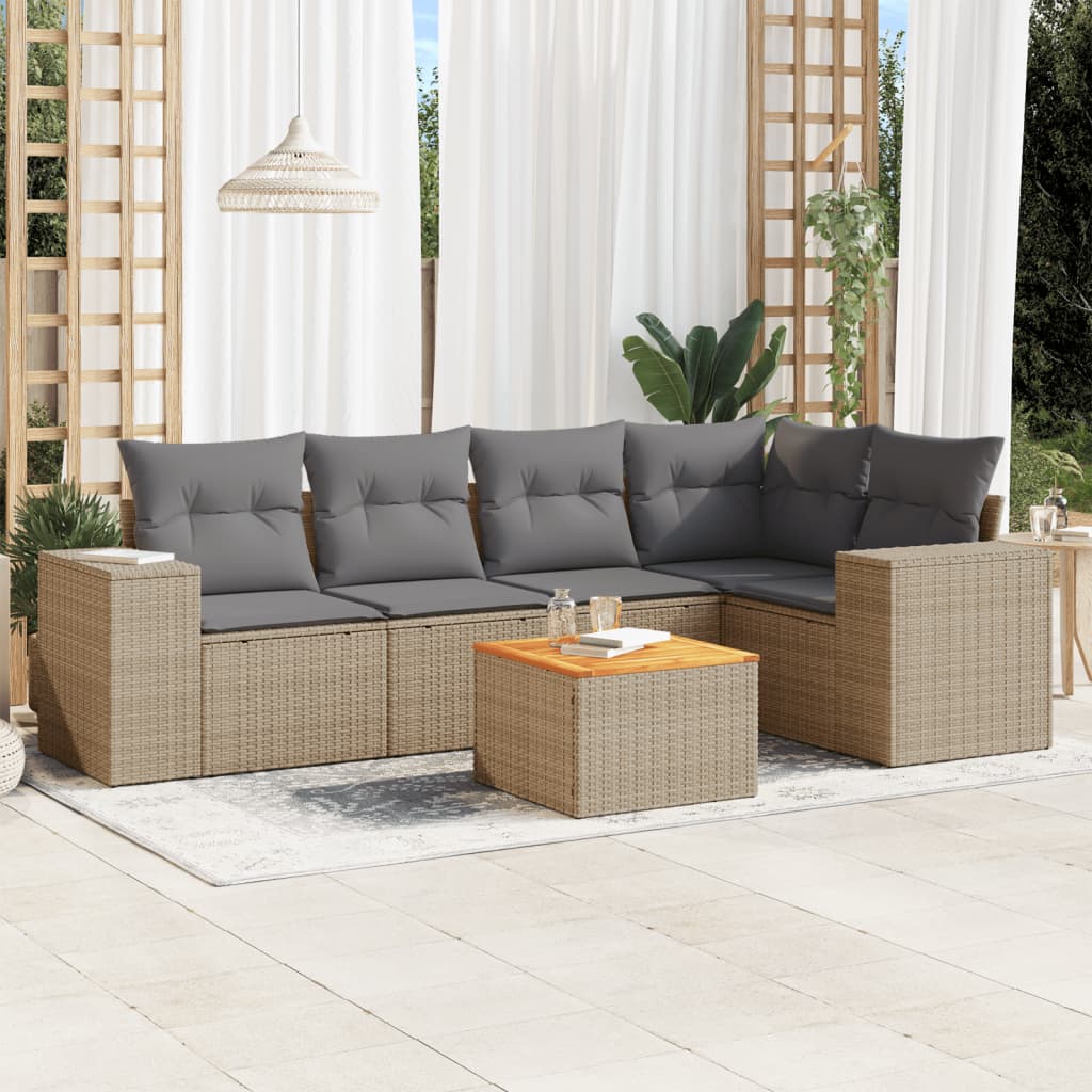 vidaXL 6-delige Loungeset met kussens poly rattan zwart