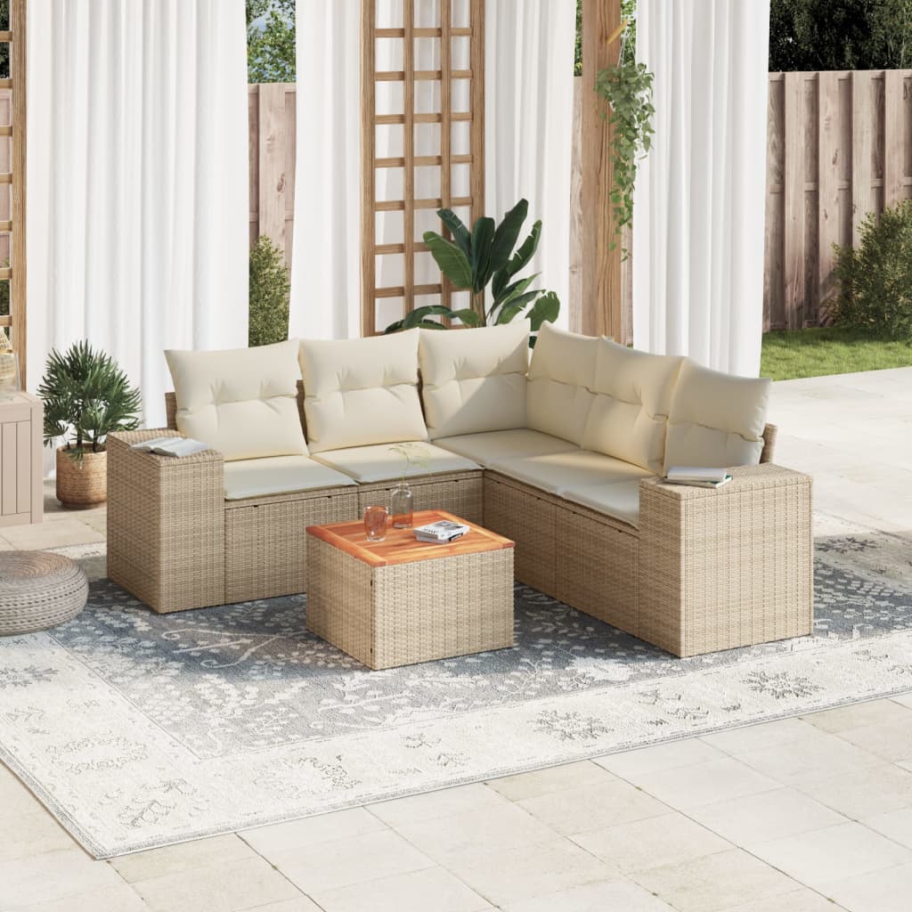 vidaXL 6-delige Loungeset met kussens poly rattan zwart