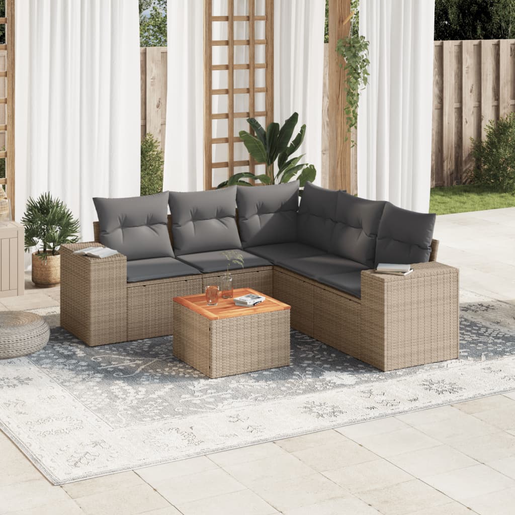 vidaXL 6-delige Loungeset met kussens poly rattan zwart