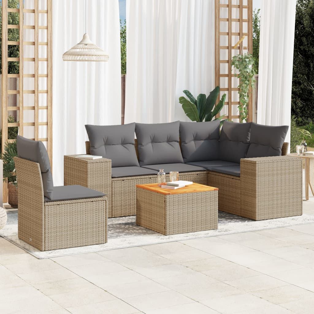vidaXL 6-delige Loungeset met kussens poly rattan zwart