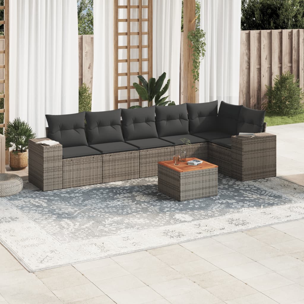 vidaXL 7-delige Loungeset met kussens poly rattan zwart