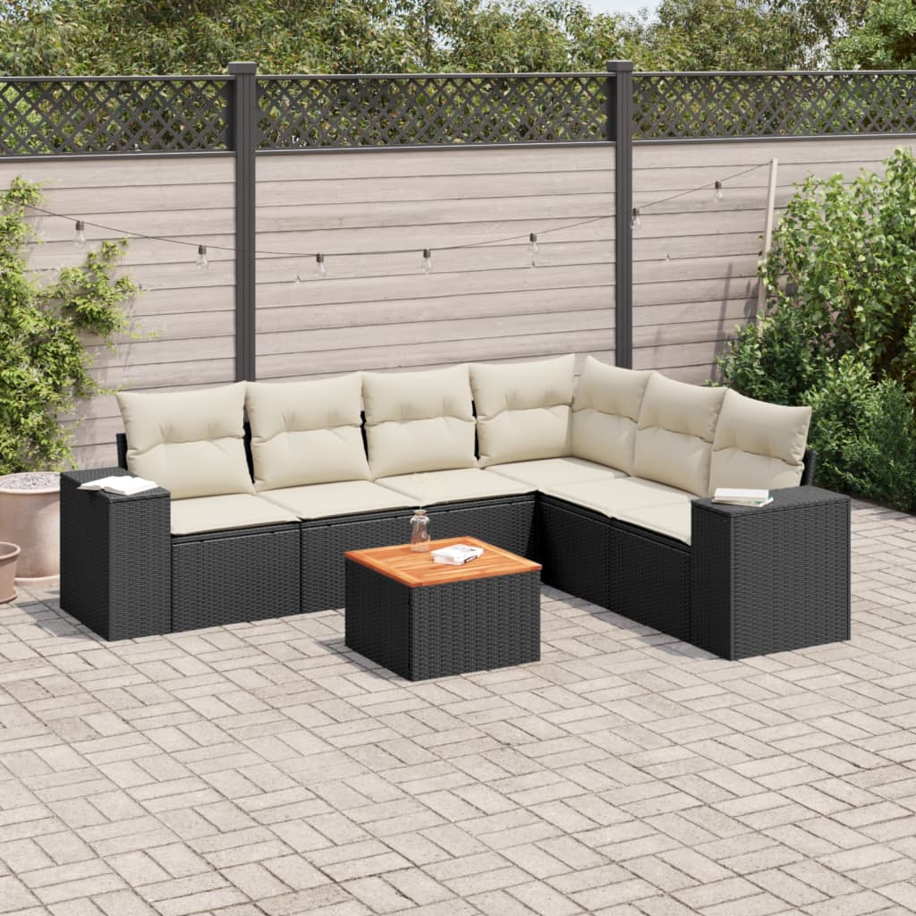 vidaXL 7-delige Loungeset met kussens poly rattan zwart