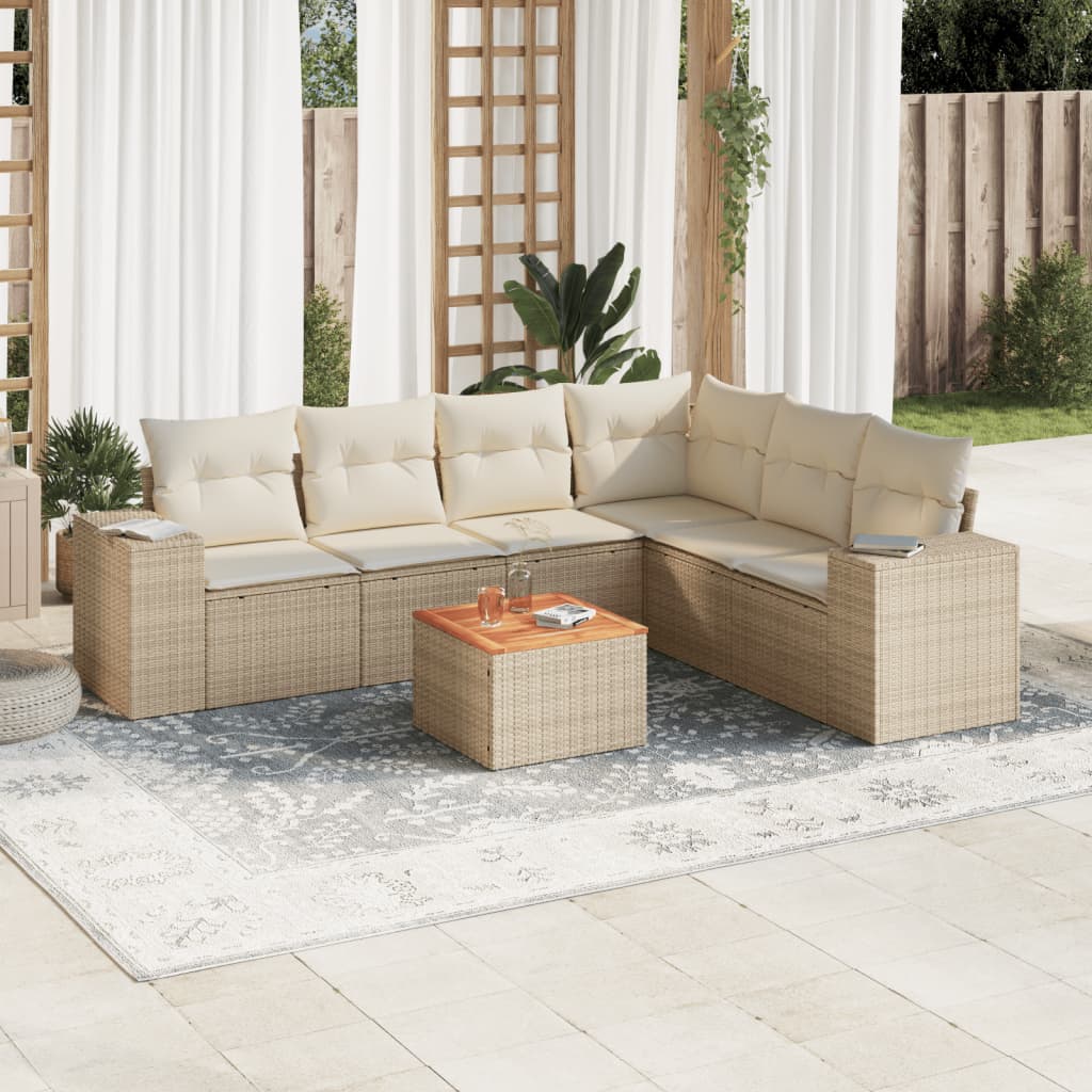 vidaXL 7-delige Loungeset met kussens poly rattan zwart