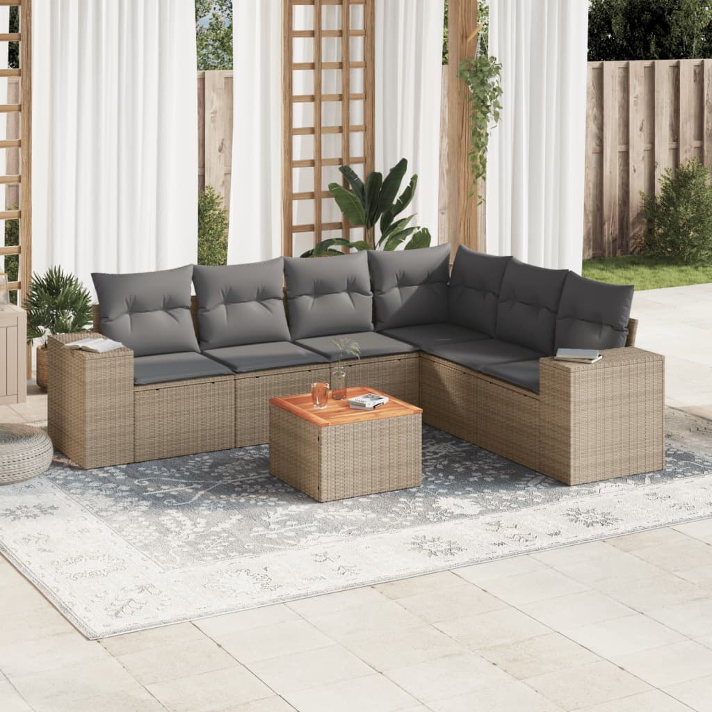 vidaXL 7-delige Loungeset met kussens poly rattan zwart