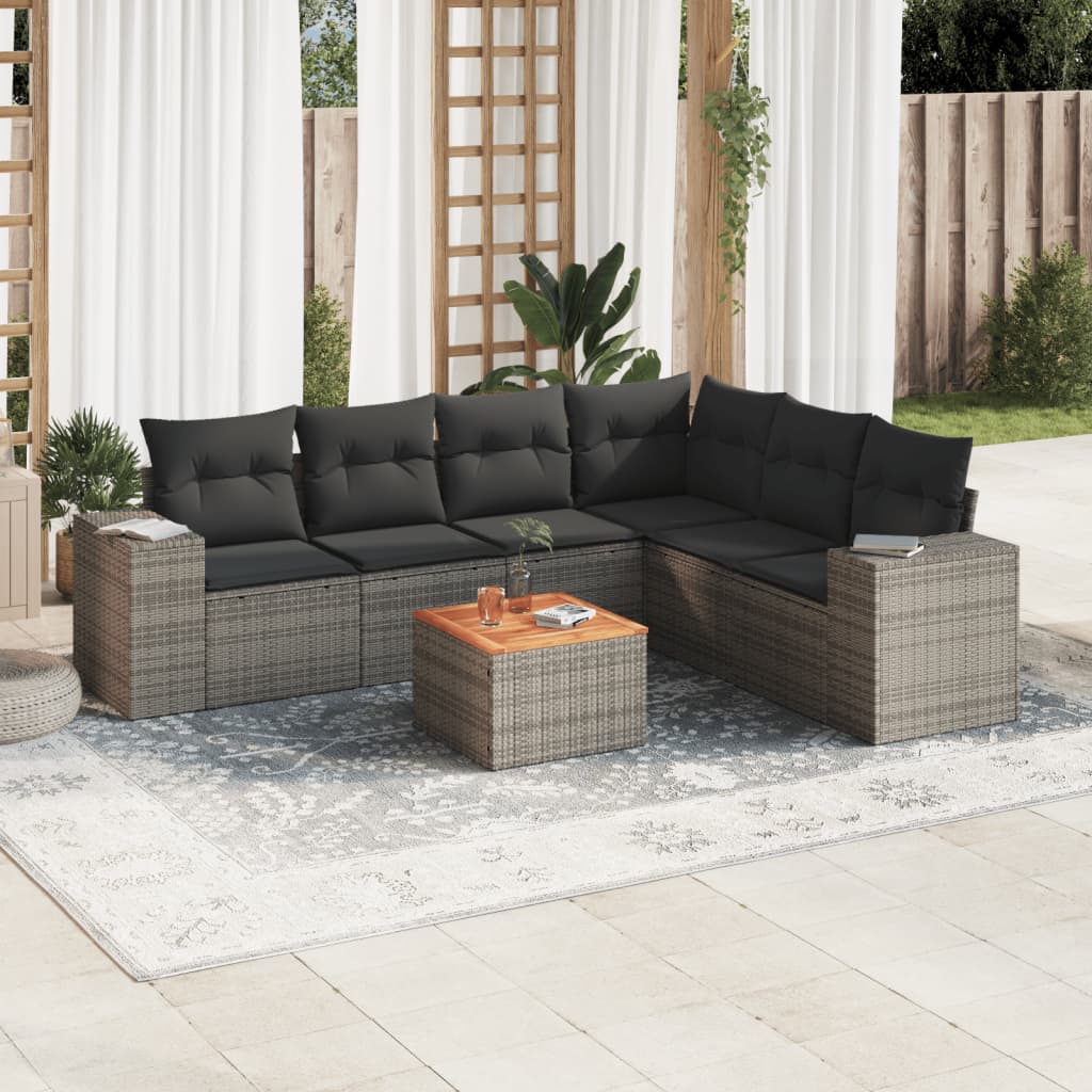 vidaXL 7-delige Loungeset met kussens poly rattan zwart