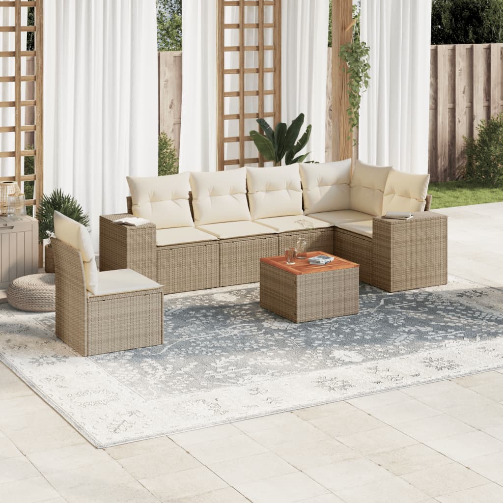 vidaXL 7-delige Loungeset met kussens poly rattan zwart