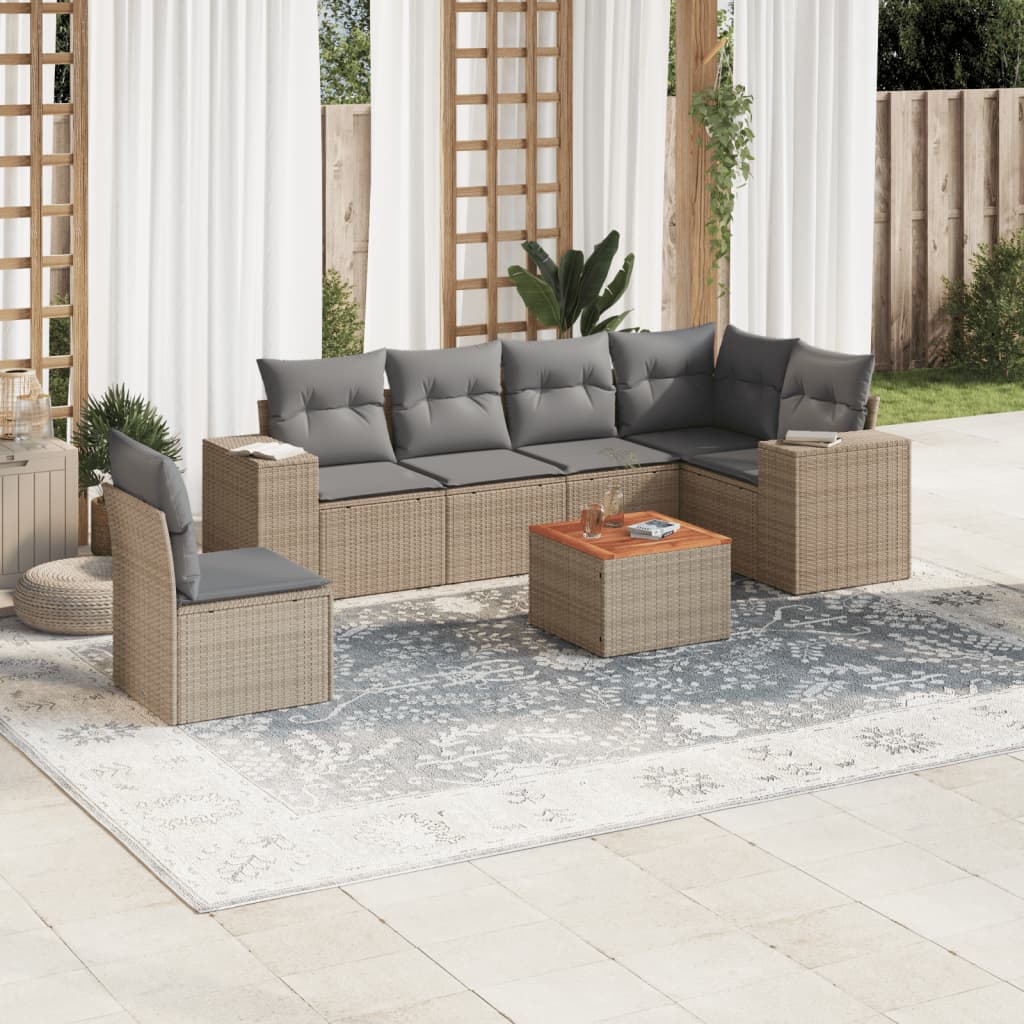vidaXL 7-delige Loungeset met kussens poly rattan zwart