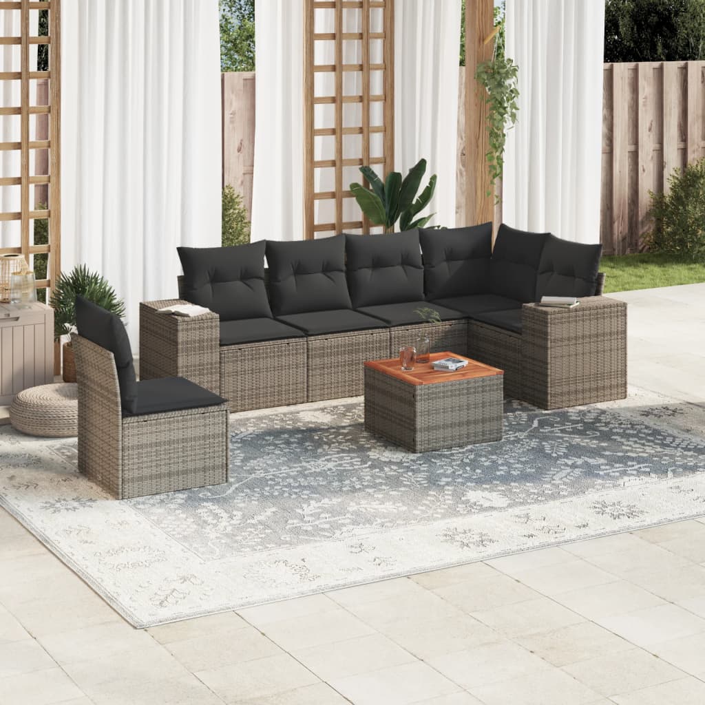 vidaXL 7-delige Loungeset met kussens poly rattan zwart