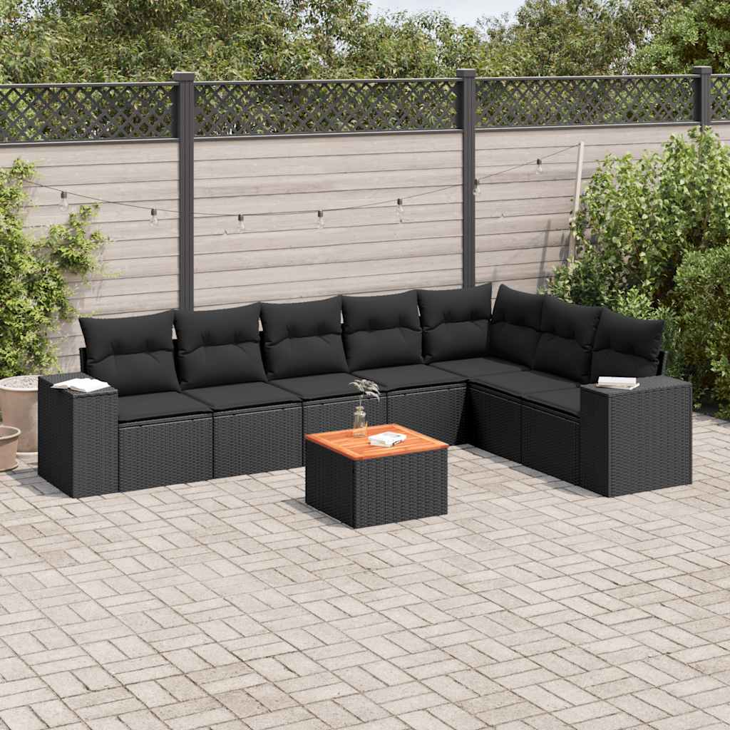 vidaXL 8-Piece Lounge Set with Cushions Poly Rattan Black