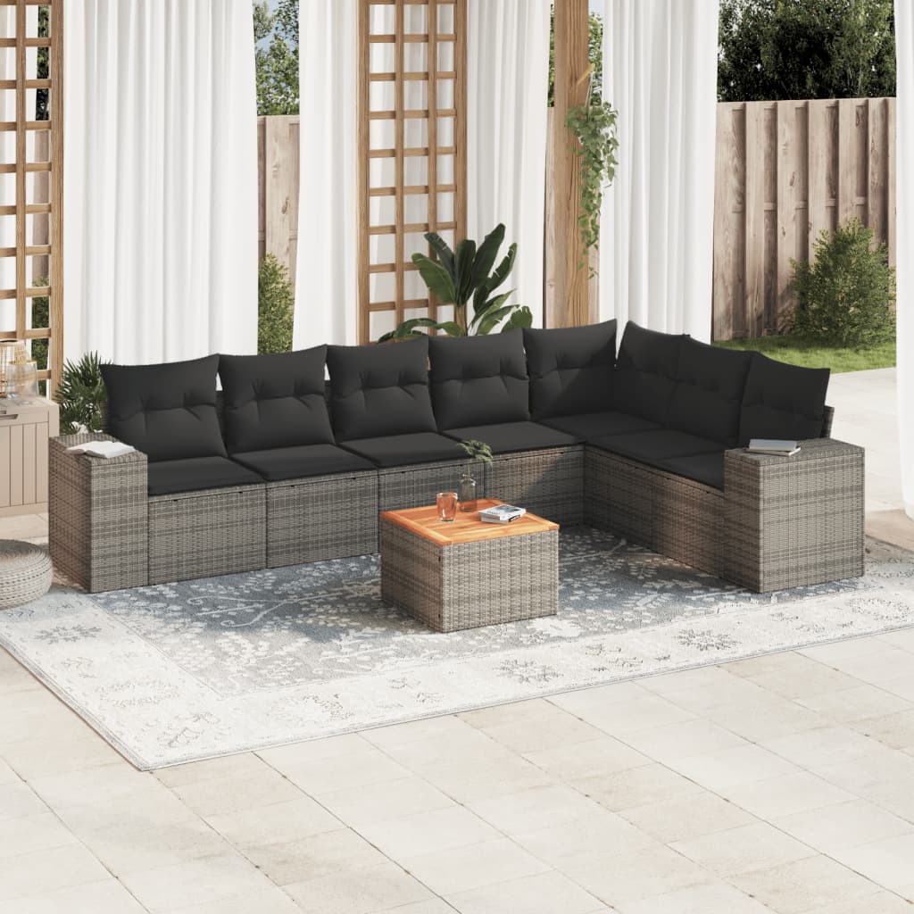 vidaXL 8-Piece Lounge Set with Cushions Poly Rattan Black