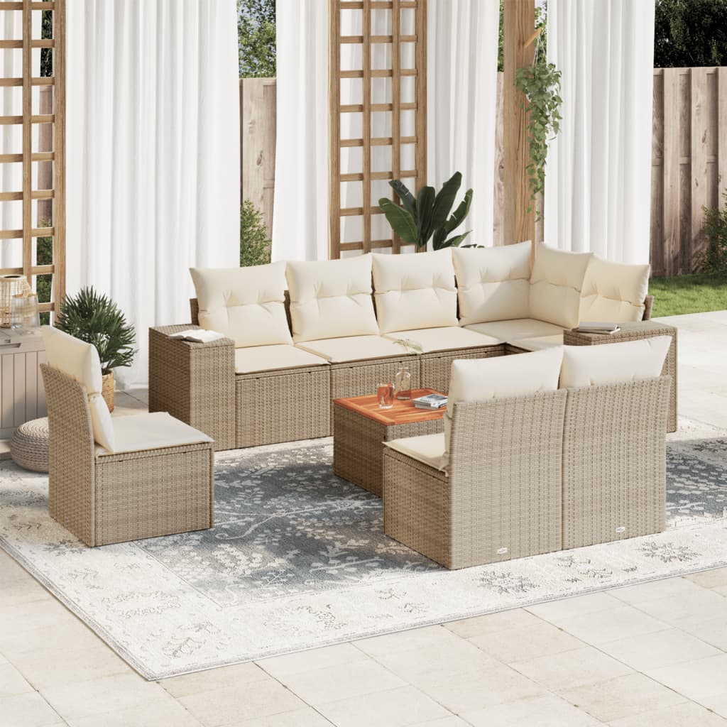vidaXL 9-delige Loungeset met kussens poly rattan zwart