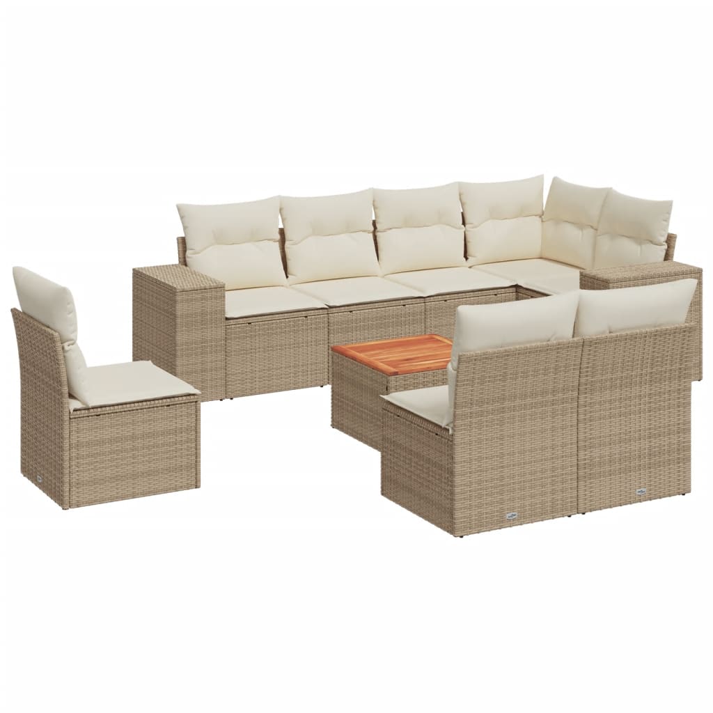 vidaXL 9-delige Loungeset met kussens poly rattan zwart