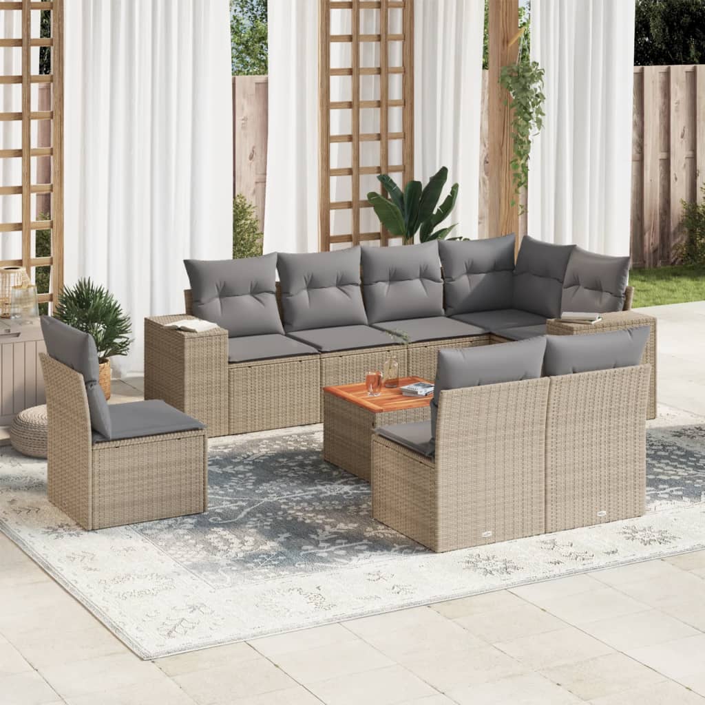 vidaXL 9-delige Loungeset met kussens poly rattan zwart