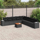 vidaXL 10-delige Loungeset met kussens poly rattan zwart