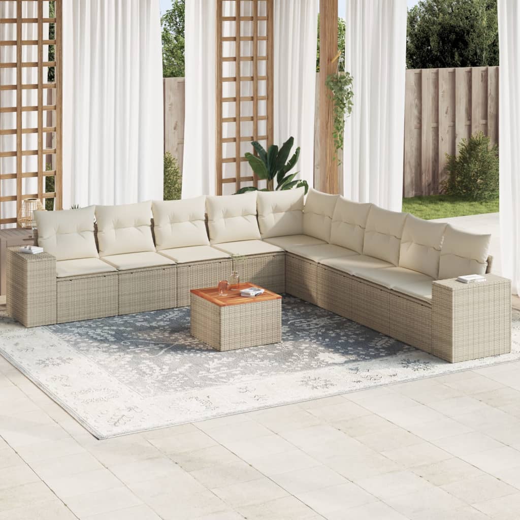 vidaXL 10-delige Loungeset met kussens poly rattan zwart