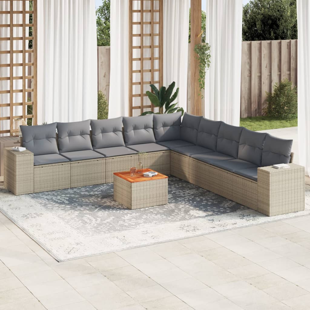 vidaXL 10-delige Loungeset met kussens poly rattan zwart