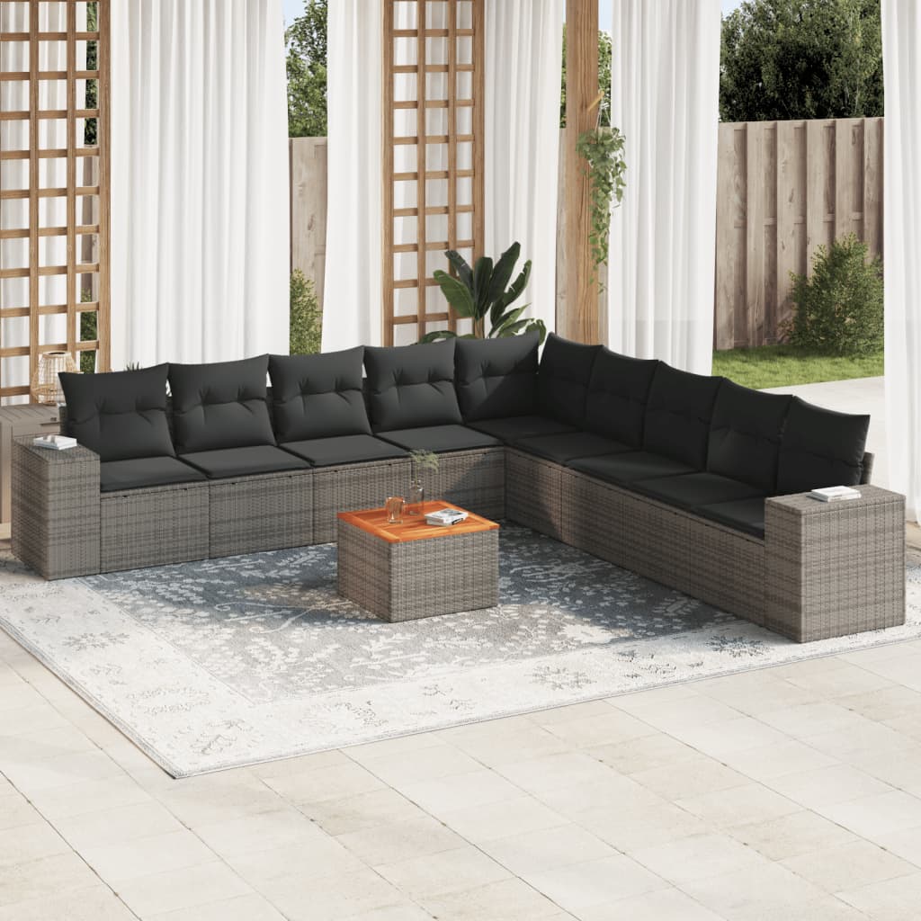 vidaXL 10-delige Loungeset met kussens poly rattan zwart