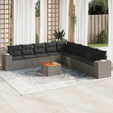 vidaXL 10-delige Loungeset met kussens poly rattan zwart