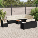 vidaXL 11-delige Loungeset met kussens poly rattan zwart