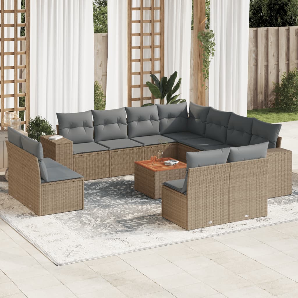 vidaXL 12-delige Loungeset met kussens poly rattan zwart