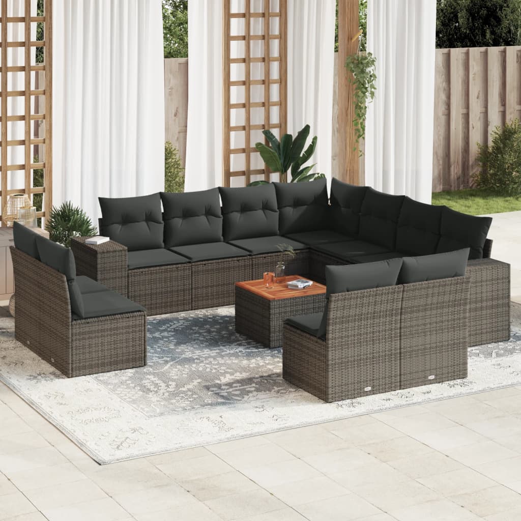 vidaXL 12-delige Loungeset met kussens poly rattan zwart