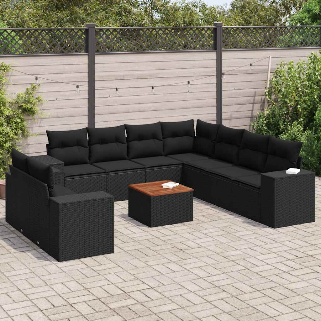 vidaXL 10-Piece Lounge Set with Cushions Poly Rattan Black
