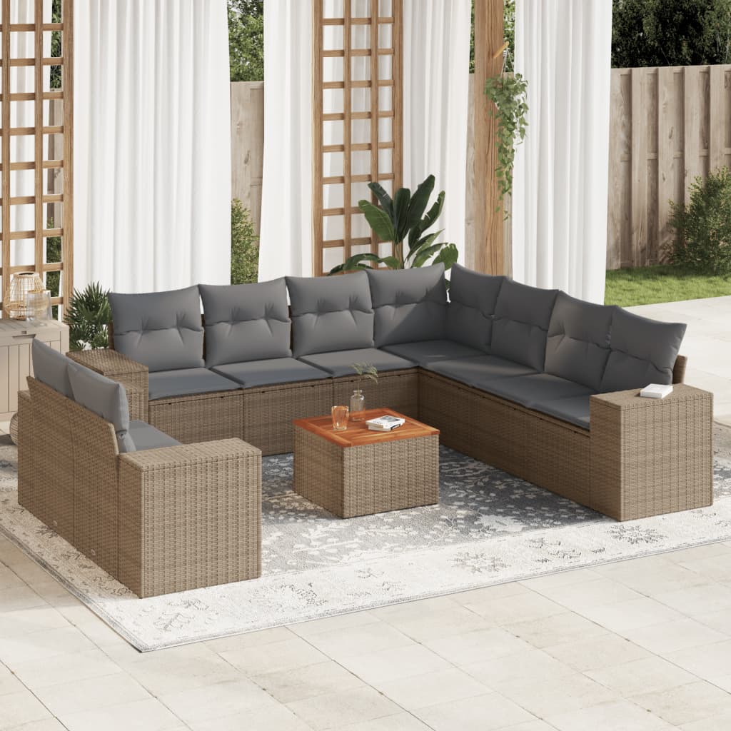 vidaXL 10-Piece Lounge Set with Cushions Poly Rattan Black