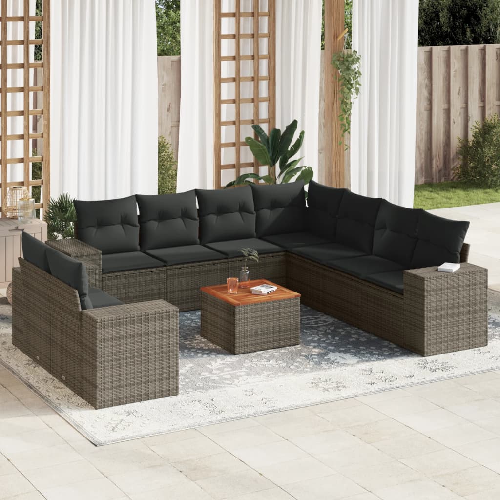 vidaXL 10-Piece Lounge Set with Cushions Poly Rattan Black