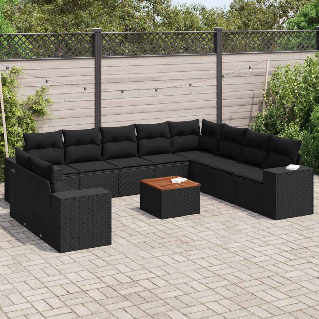 vidaXL 11-Piece Lounge Set with Cushions Poly Rattan Black