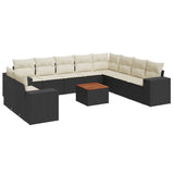 vidaXL 11-Piece Lounge Set with Cushions Poly Rattan Black