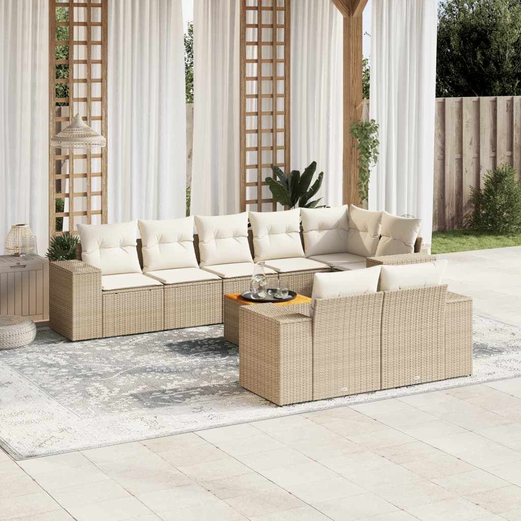 vidaXL 9-delige Loungeset met kussens poly rattan zwart