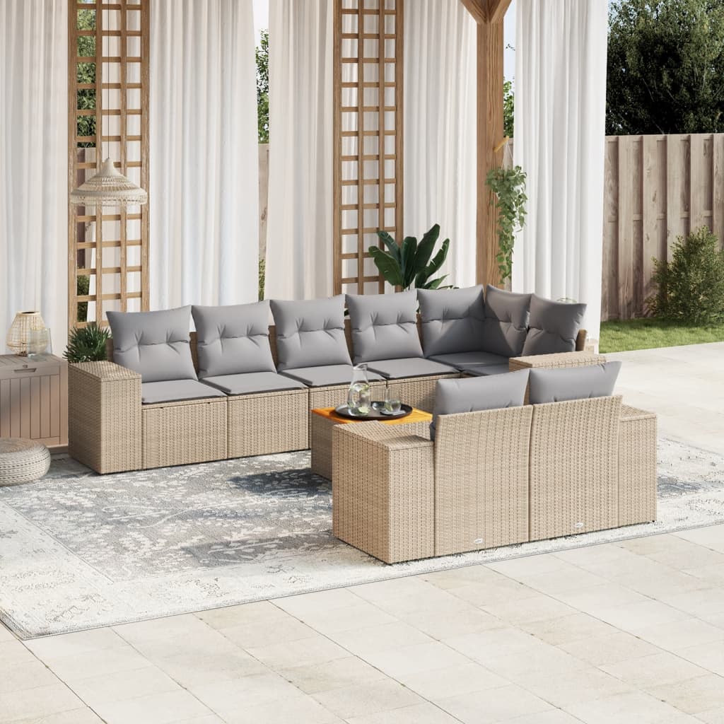 vidaXL 9-delige Loungeset met kussens poly rattan zwart