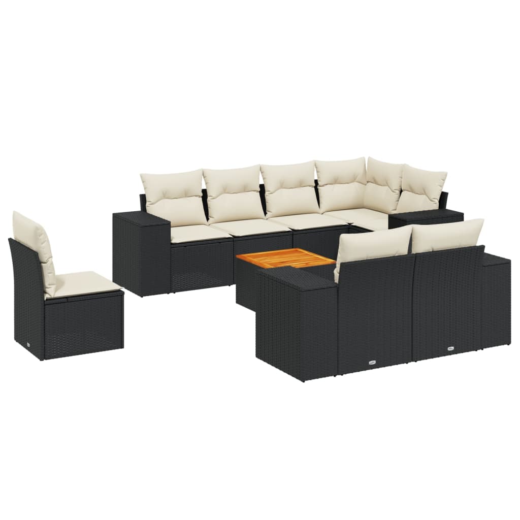vidaXL 9-delige Loungeset met kussens poly rattan zwart