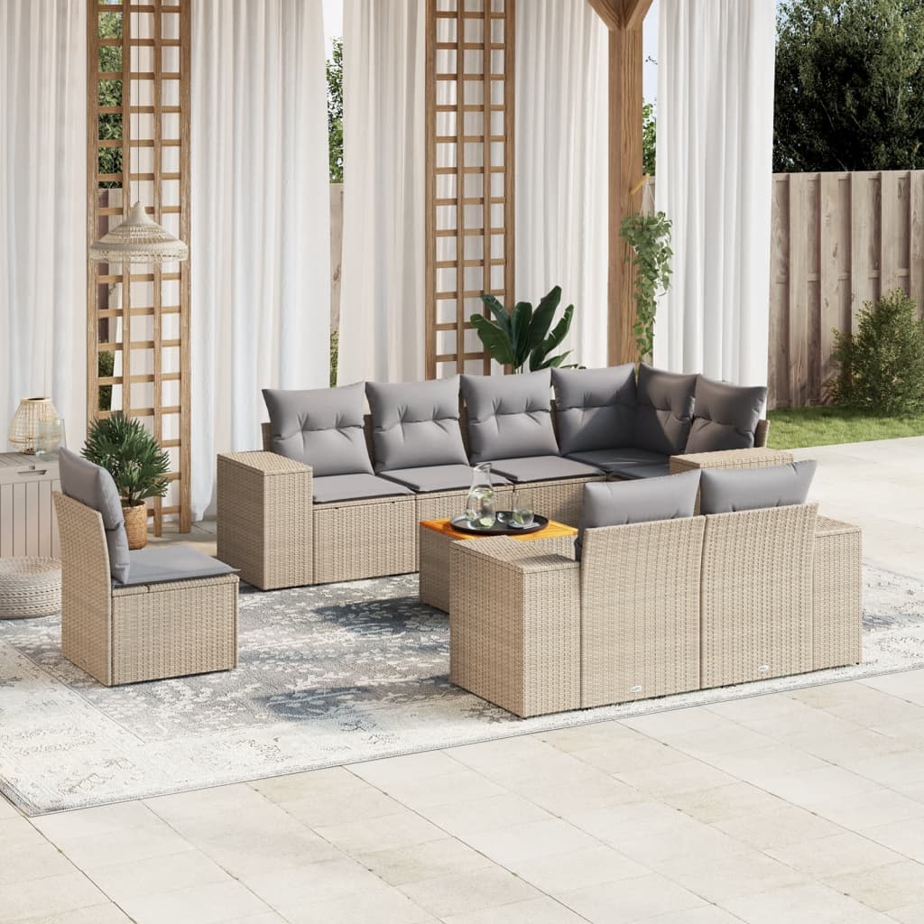 vidaXL 9-delige Loungeset met kussens poly rattan zwart