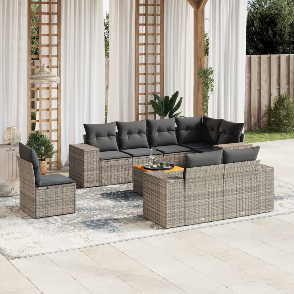 vidaXL 9-delige Loungeset met kussens poly rattan zwart