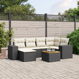 vidaXL 7-Piece Lounge Set with Cushions Poly Rattan Black
