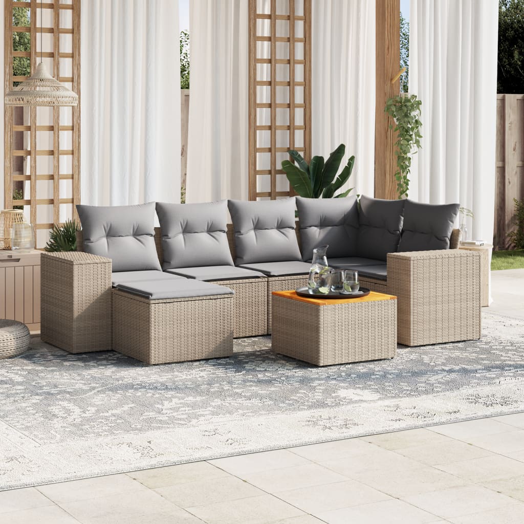 vidaXL 7-Piece Lounge Set with Cushions Poly Rattan Black