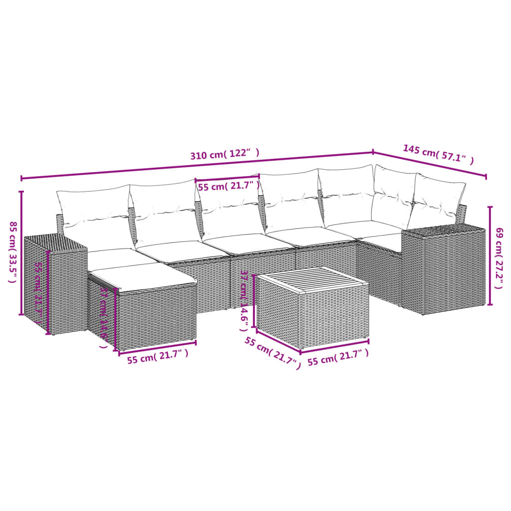 vidaXL 8-piece Lounge Set with Cushions Poly Rattan Black