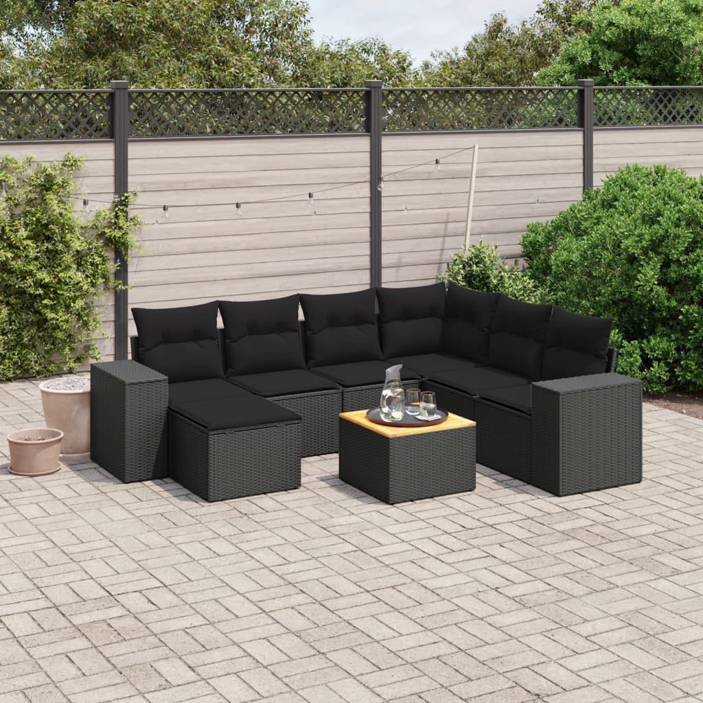 vidaXL 8-piece Lounge Set with Cushions Poly Rattan Black