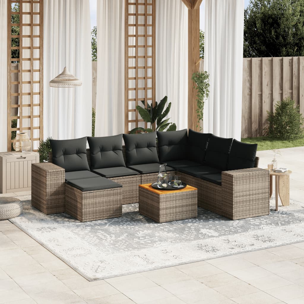 vidaXL 8-piece Lounge Set with Cushions Poly Rattan Black