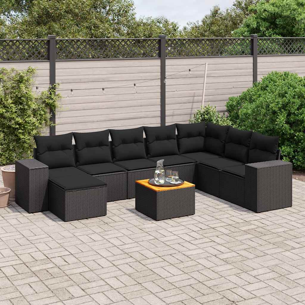 vidaXL 9-piece Lounge Set with Cushions Poly Rattan Black