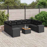 vidaXL 10-Piece Lounge Set with Cushions Poly Rattan Black