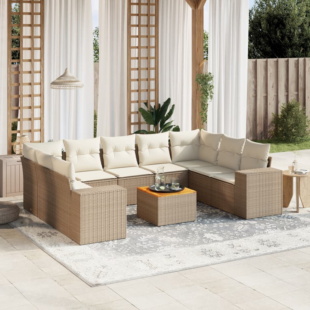 vidaXL 10-Piece Lounge Set with Cushions Poly Rattan Black
