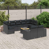 vidaXL 10-Piece Lounge Set with Cushions Poly Rattan Black