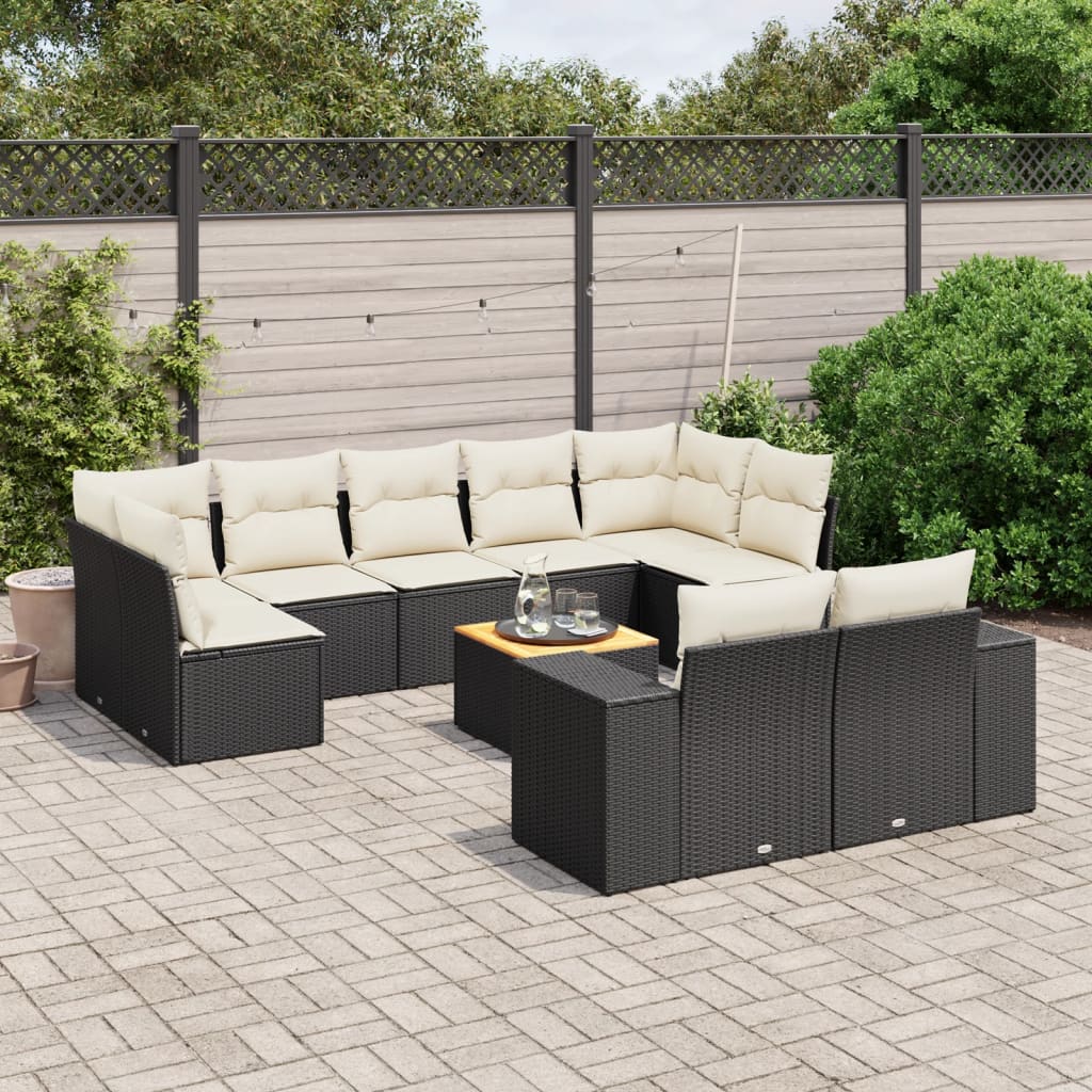 vidaXL 10-Piece Lounge Set with Cushions Poly Rattan Black