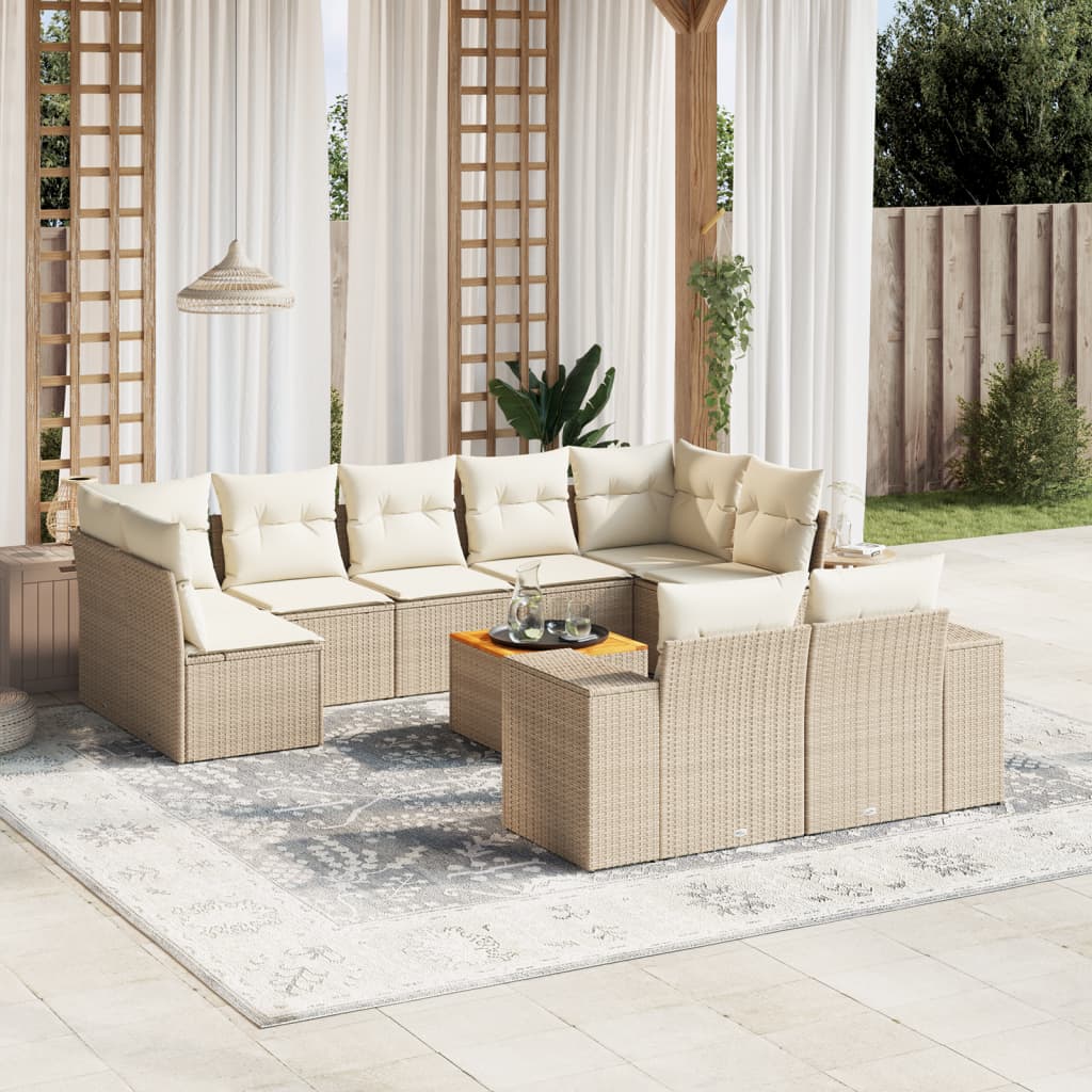 vidaXL 10-Piece Lounge Set with Cushions Poly Rattan Black