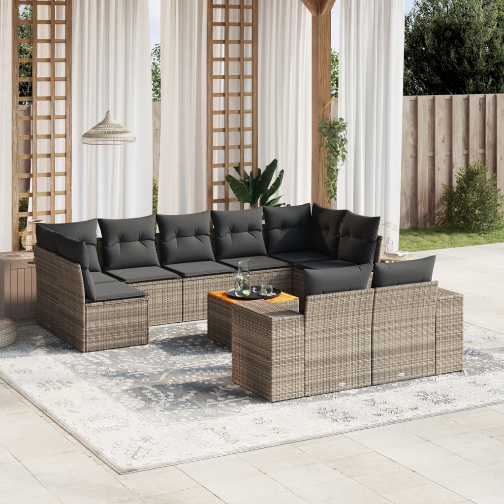 vidaXL 10-Piece Lounge Set with Cushions Poly Rattan Black