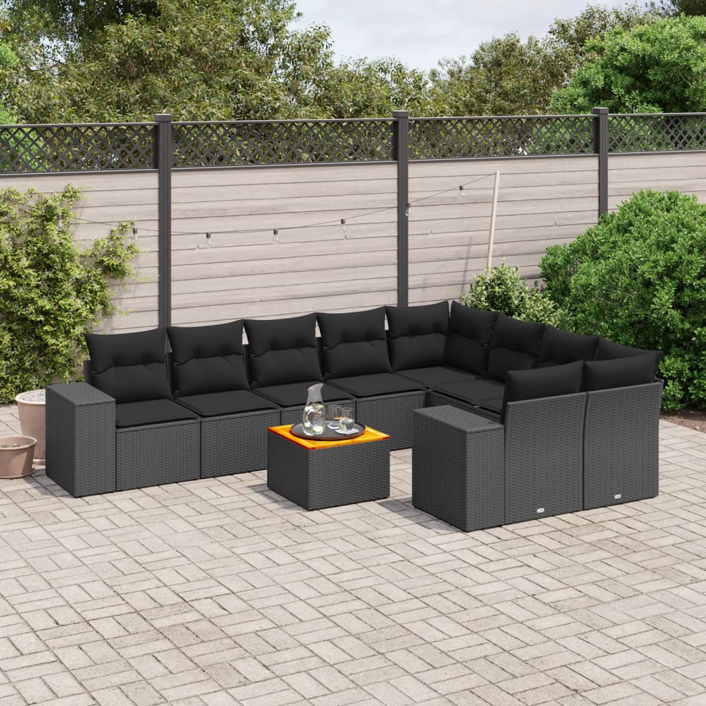 vidaXL 10-Piece Lounge Set with Cushions Poly Rattan Black