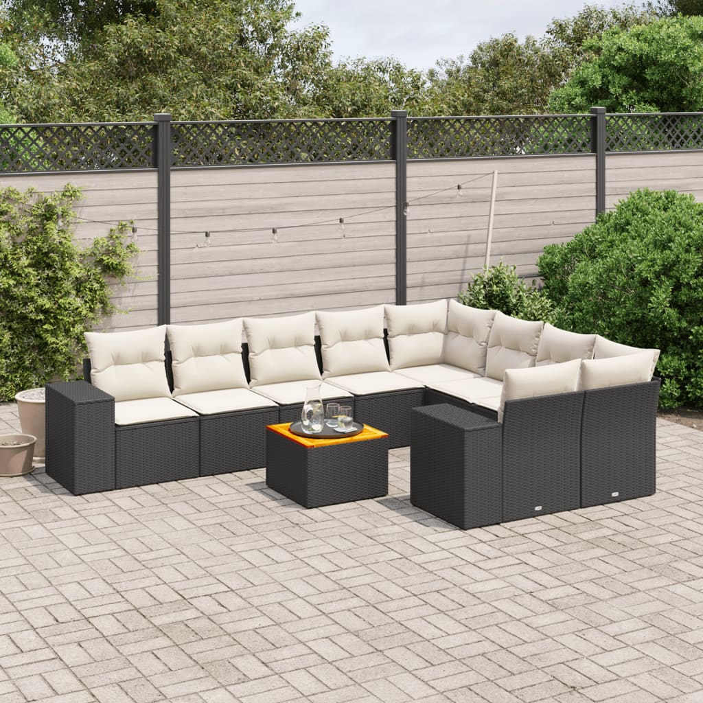 vidaXL 10-Piece Lounge Set with Cushions Poly Rattan Black
