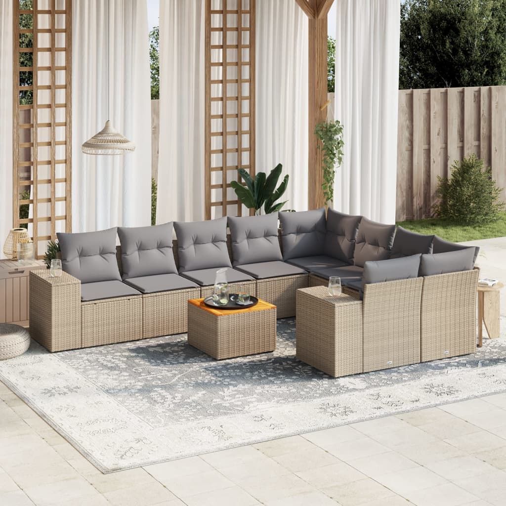 vidaXL 10-Piece Lounge Set with Cushions Poly Rattan Black